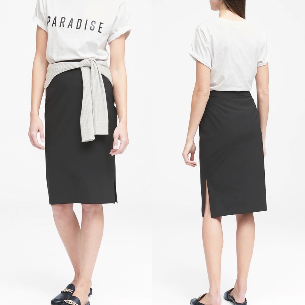 Banana Republic Washable Italian Wool-Blend Pencil Skirt with Side Slit in black